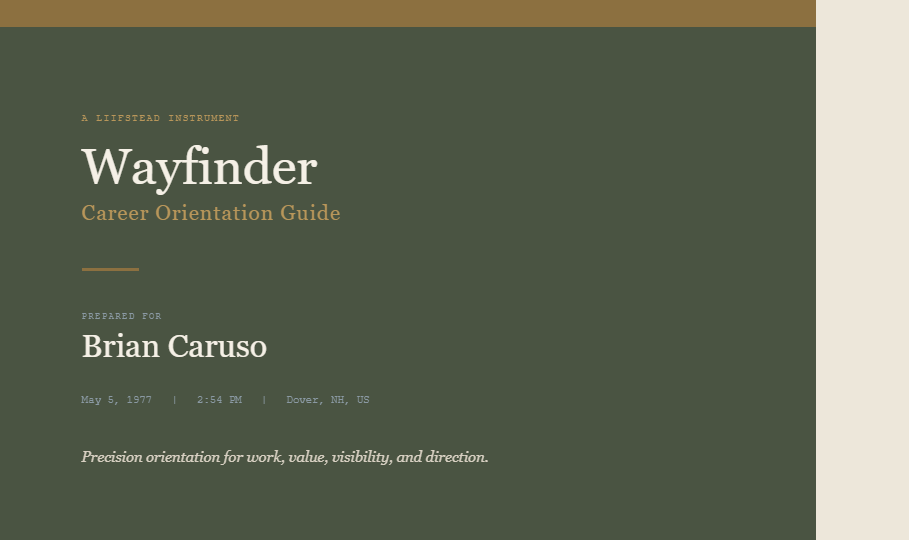 Wayfinder Career – Report cover, Brian Caruso