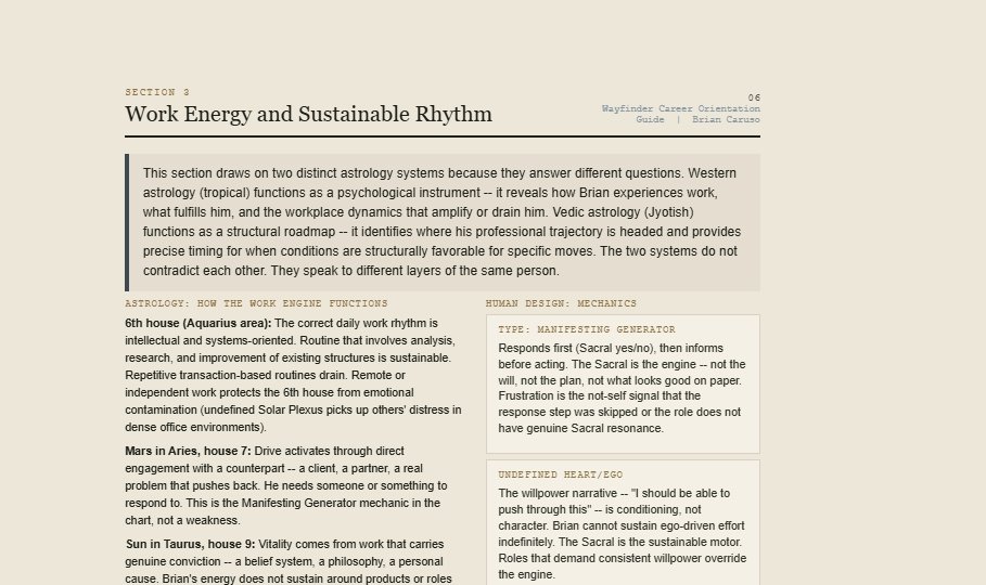 Wayfinder Career – Work Energy and Sustainable Rhythm section